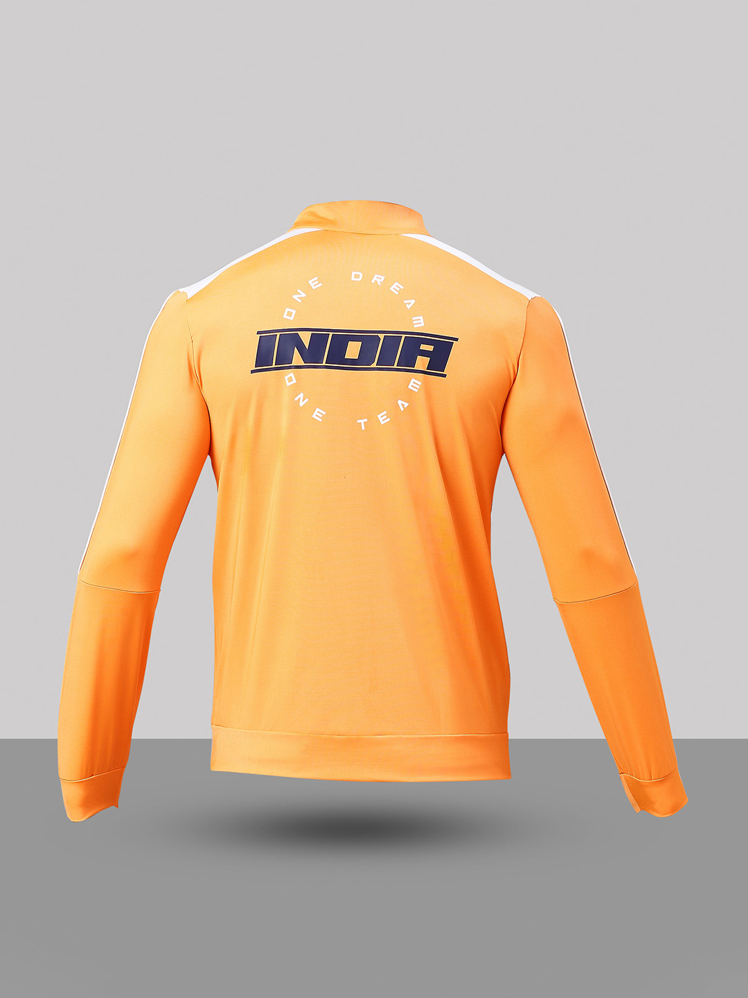 India ICC Men's T20 WC-24 Orange and White Printed Full Sleeves Stand Collor Dream Team Jacket (8)