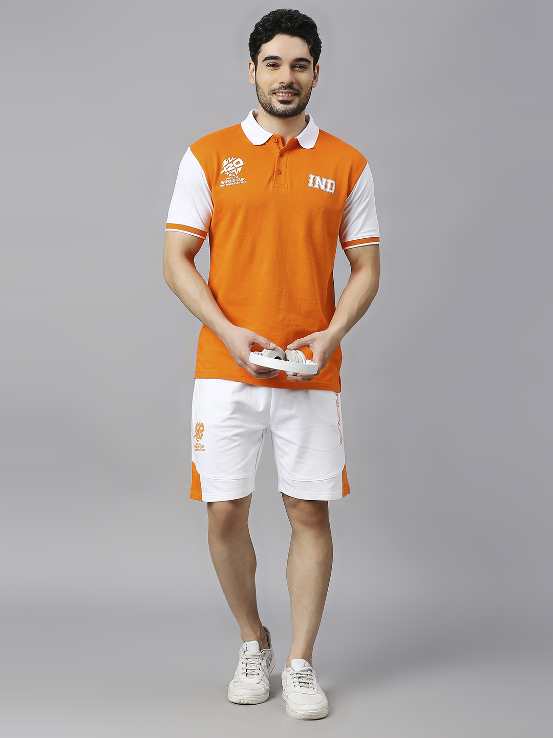 India ICC Men's T20 WC-24 Orange and White Printed Half Sleeves Polo Collar Cotton T-Shirt (6)