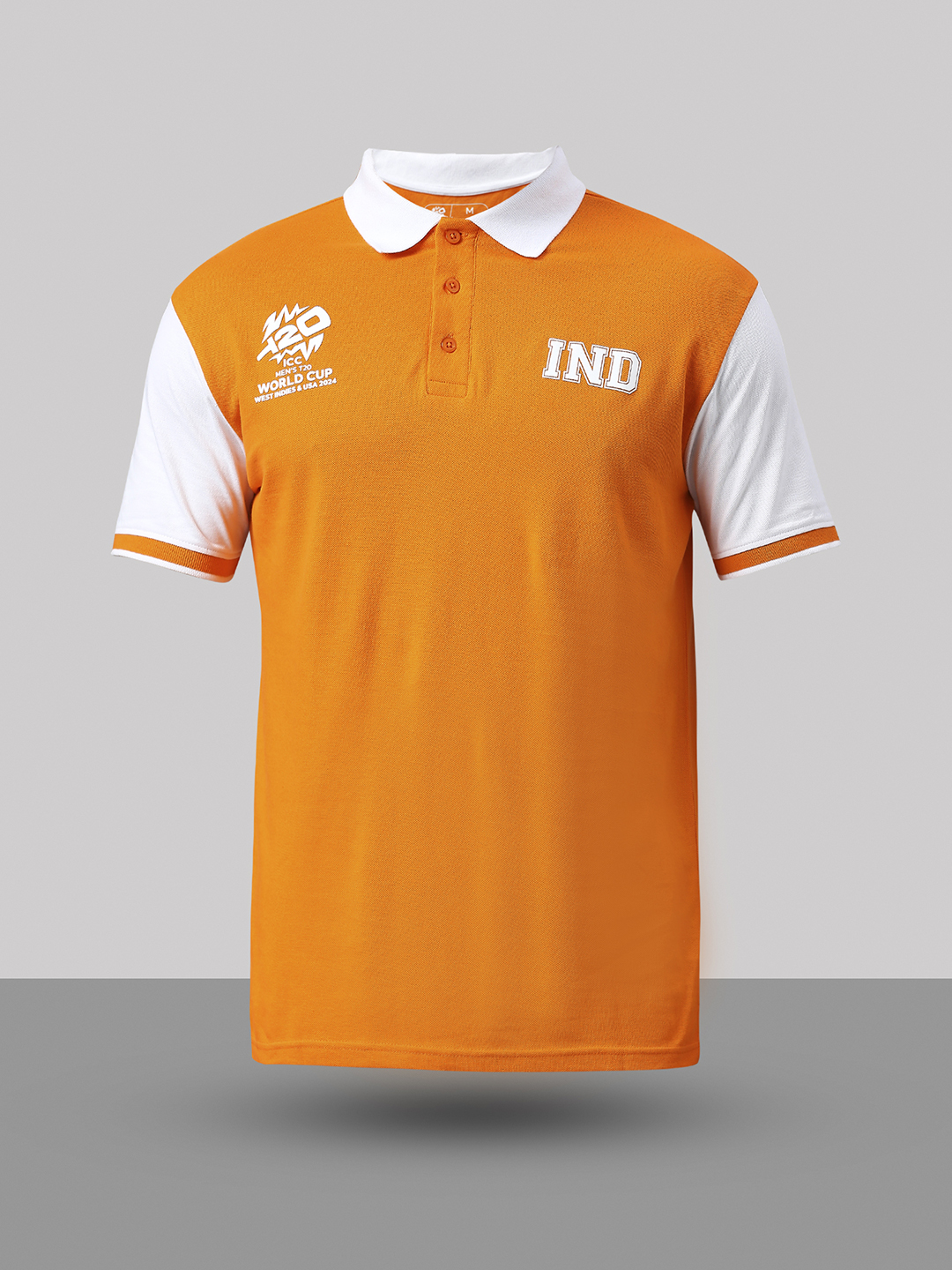India ICC Men's T20 WC-24 Orange and White Printed Half Sleeves Polo Collar Cotton T-Shirt (8)