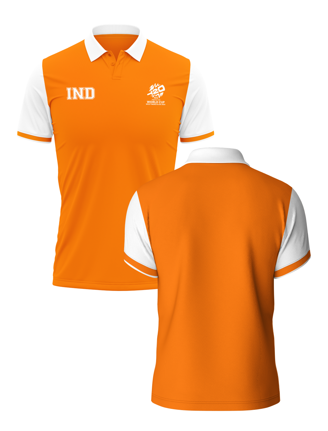 India ICC Men's T20 WC-24 Orange and White Printed Half Sleeves Polo Collar Cotton T-Shirt - Customised (3)