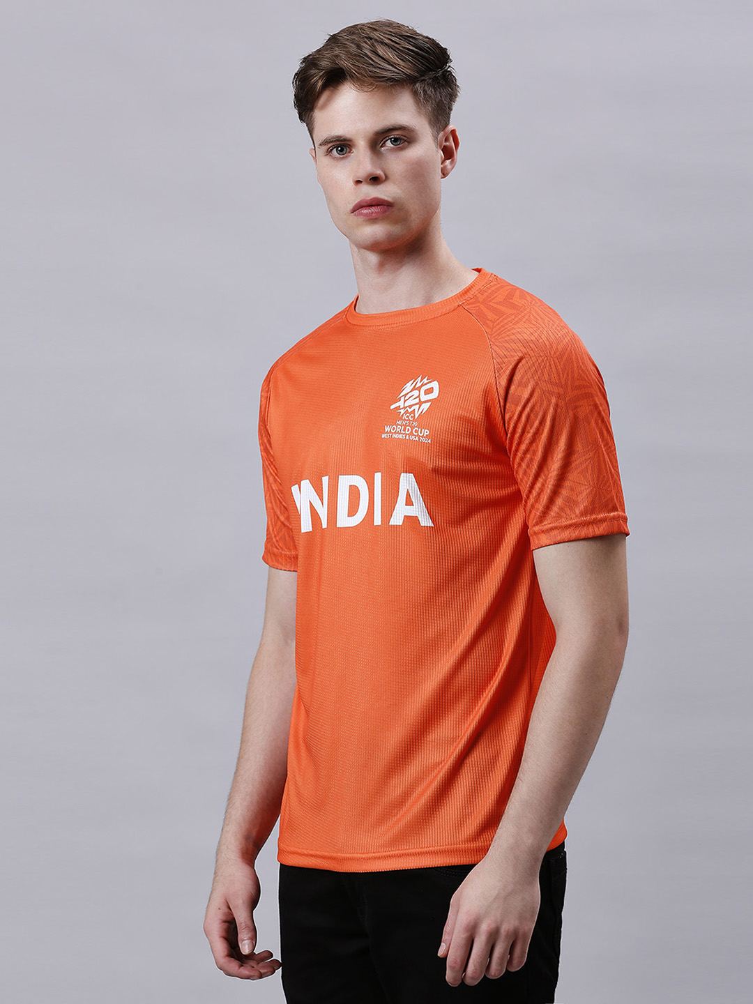 India ICC Men's T20 WC-24 Orange Graphic Printed Half Sleeves Round Neck Polyester T-Shirt (2)