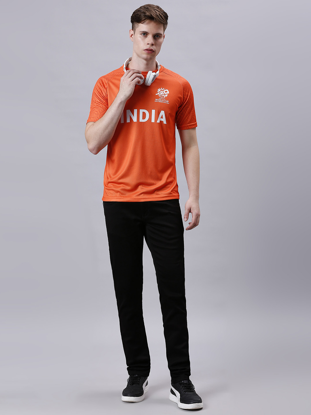India ICC Men's T20 WC-24 Orange Graphic Printed Half Sleeves Round Neck Polyester T-Shirt (6)