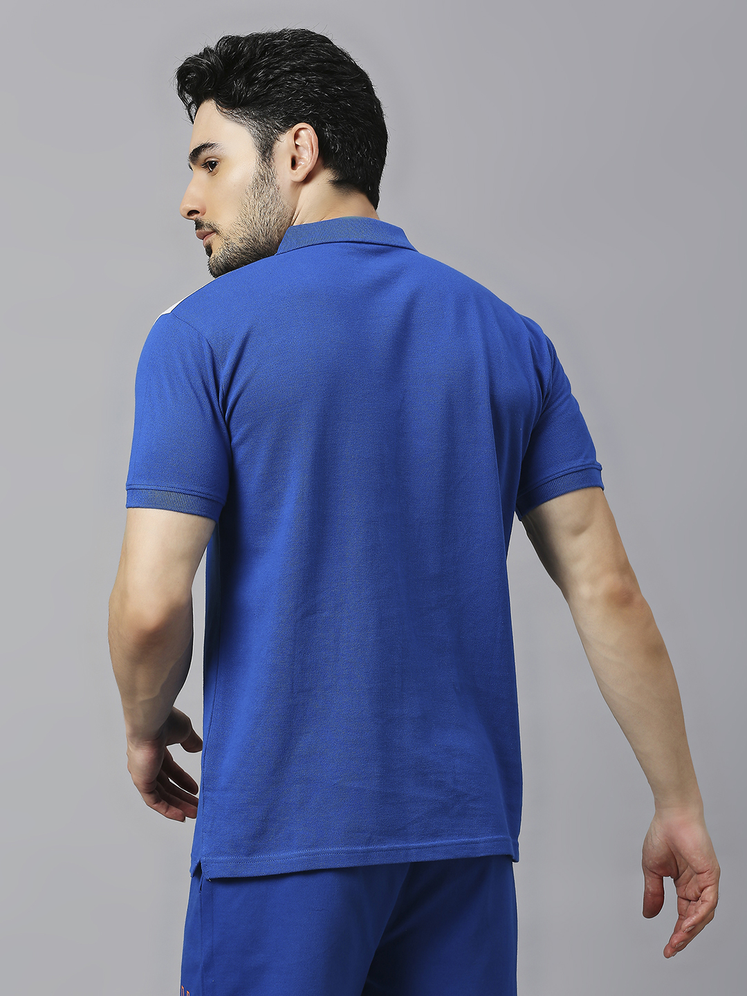 India ICC Men's T20 WC-24 Royal and White Colourblocked Half Sleeves Polo Collar Cotton T-Shirt (5)