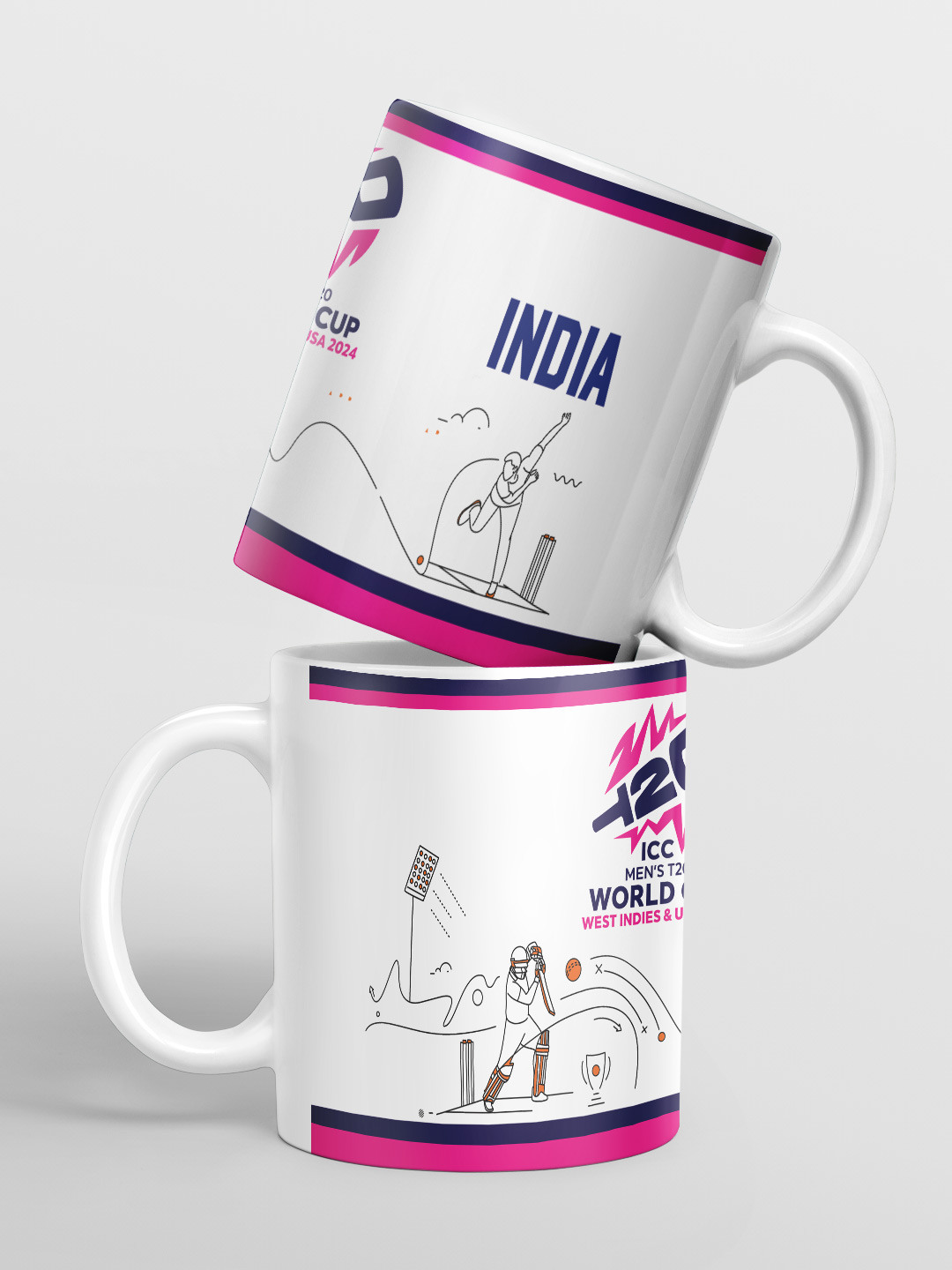 India ICC Men's T20 WC-24 Team India White and Pink Printed Ceramic Playground Mug 325 ML (1)