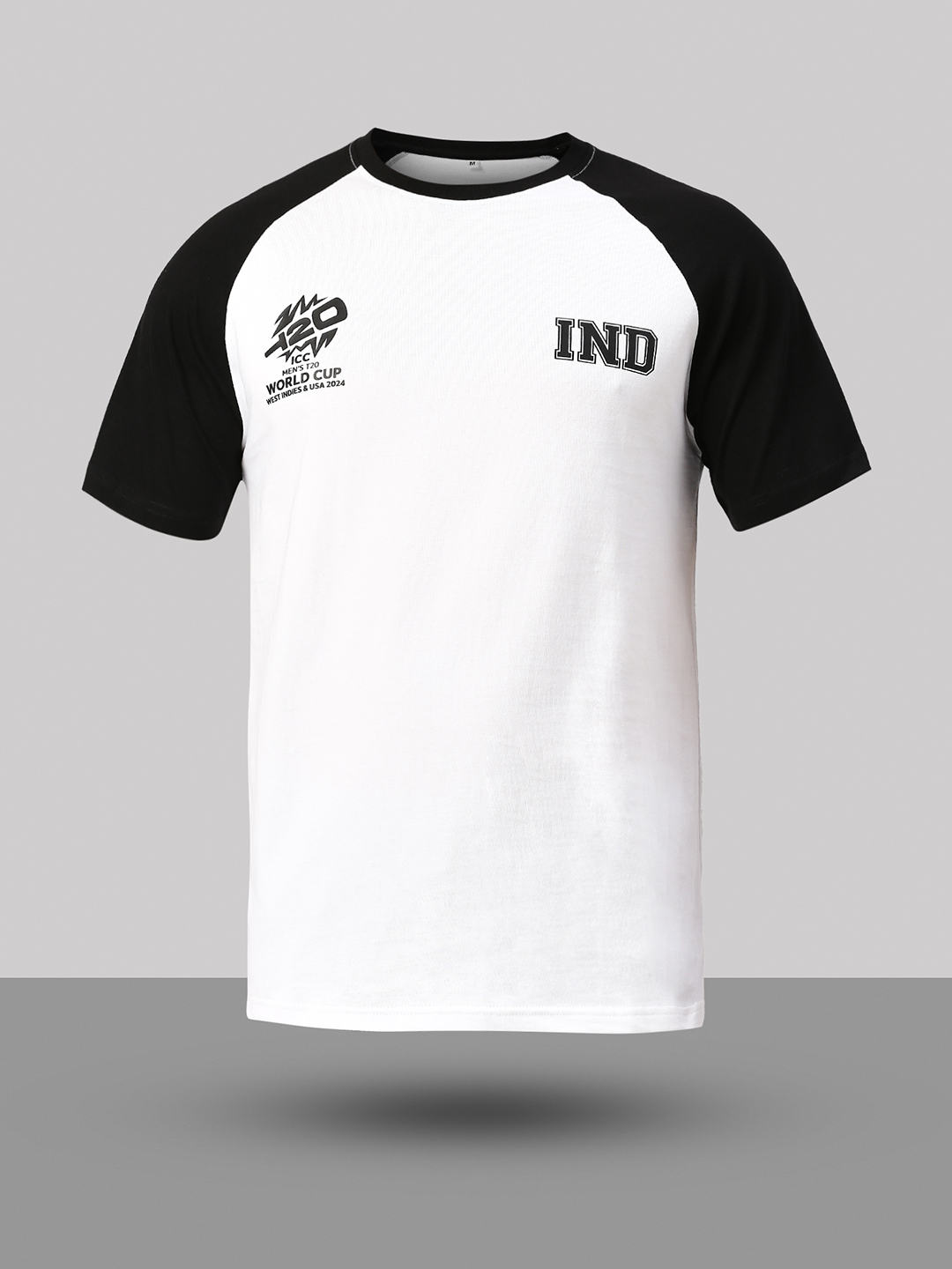 India ICC Men's T20 WC-24 White and Black Half Sleeves Round Neck Raglan Cotton T-Shirt (7)