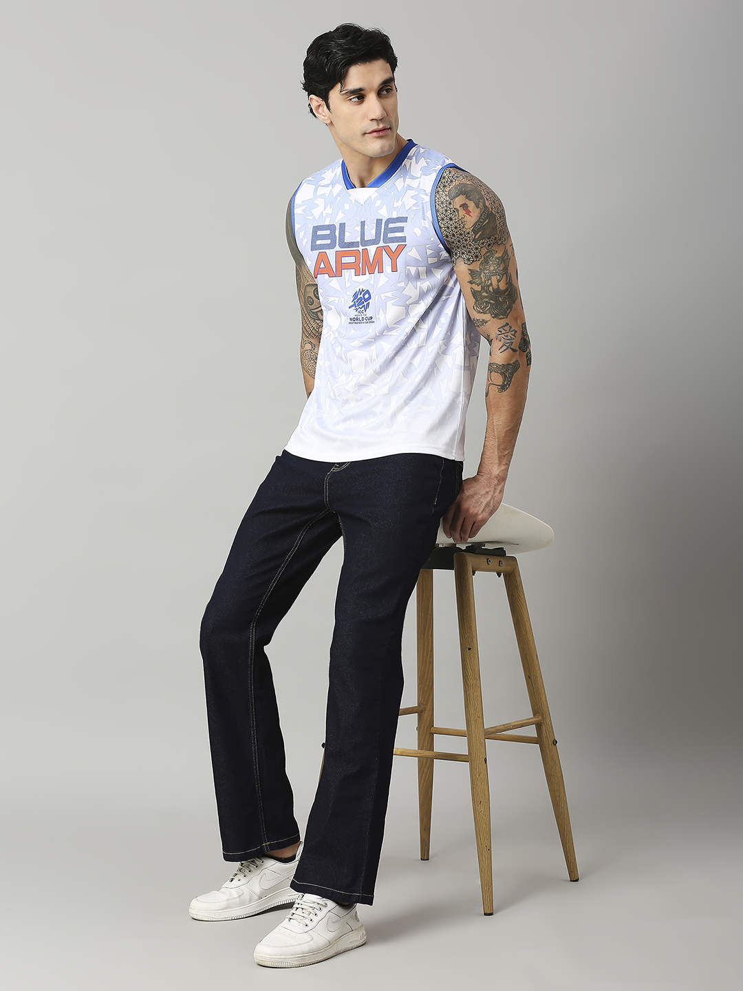 India ICC Men's T20 WC-24 White and Blue All Over Print Sleeveless Round Neck Polyester Sports Vest (6)