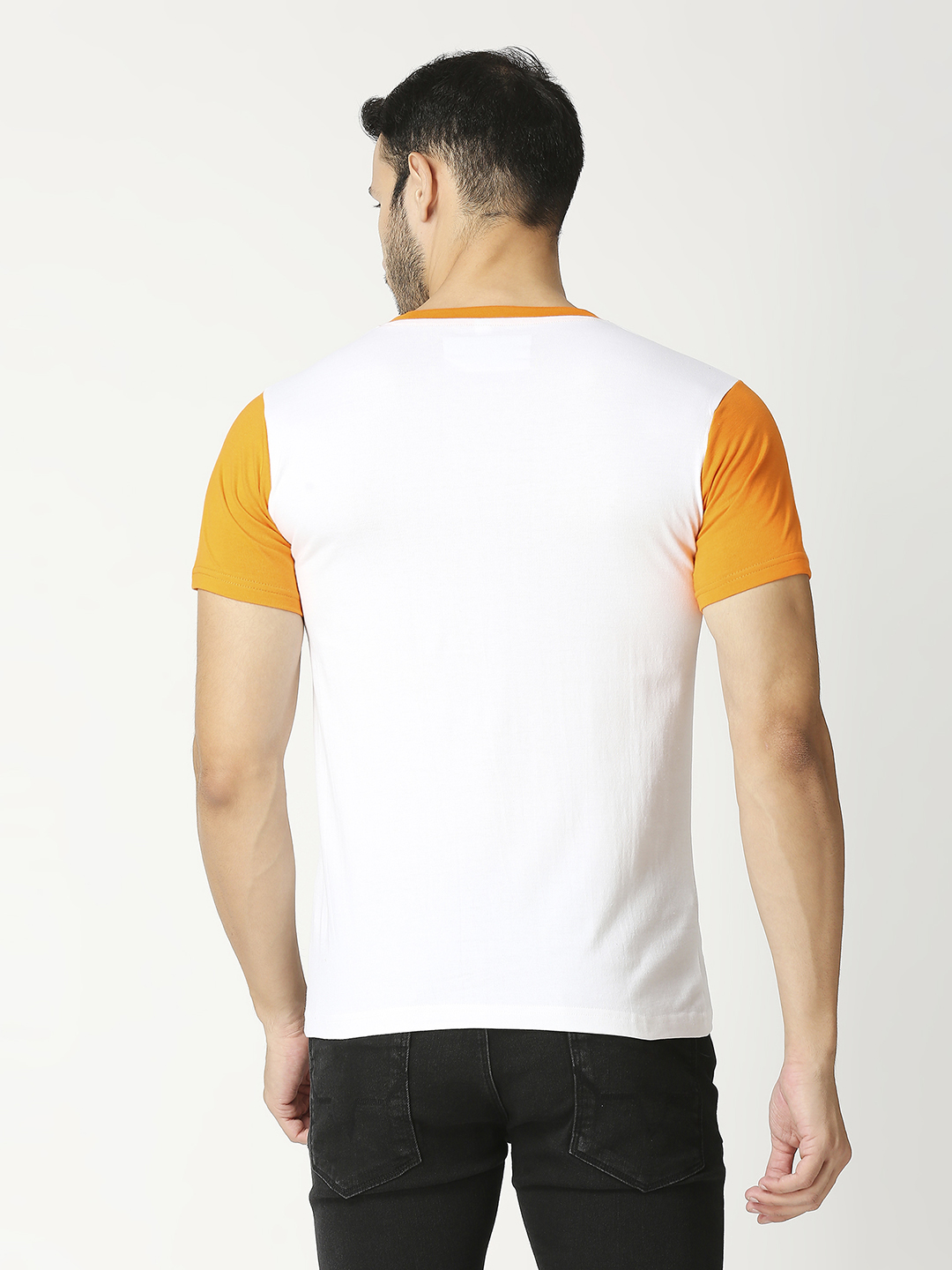 India ICC Men's T20 WC-24 White and Orange Half Sleeves Round Neck Cotton T-Shirt (4)