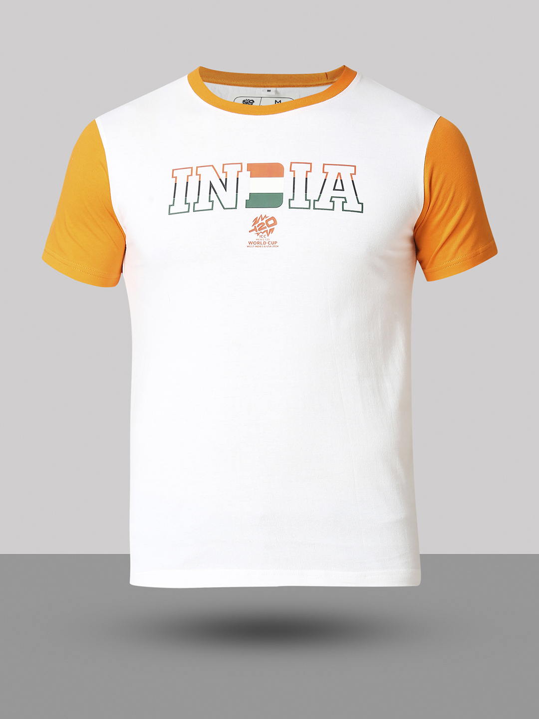 India ICC Men's T20 WC-24 White and Orange Half Sleeves Round Neck Cotton T-Shirt (7)