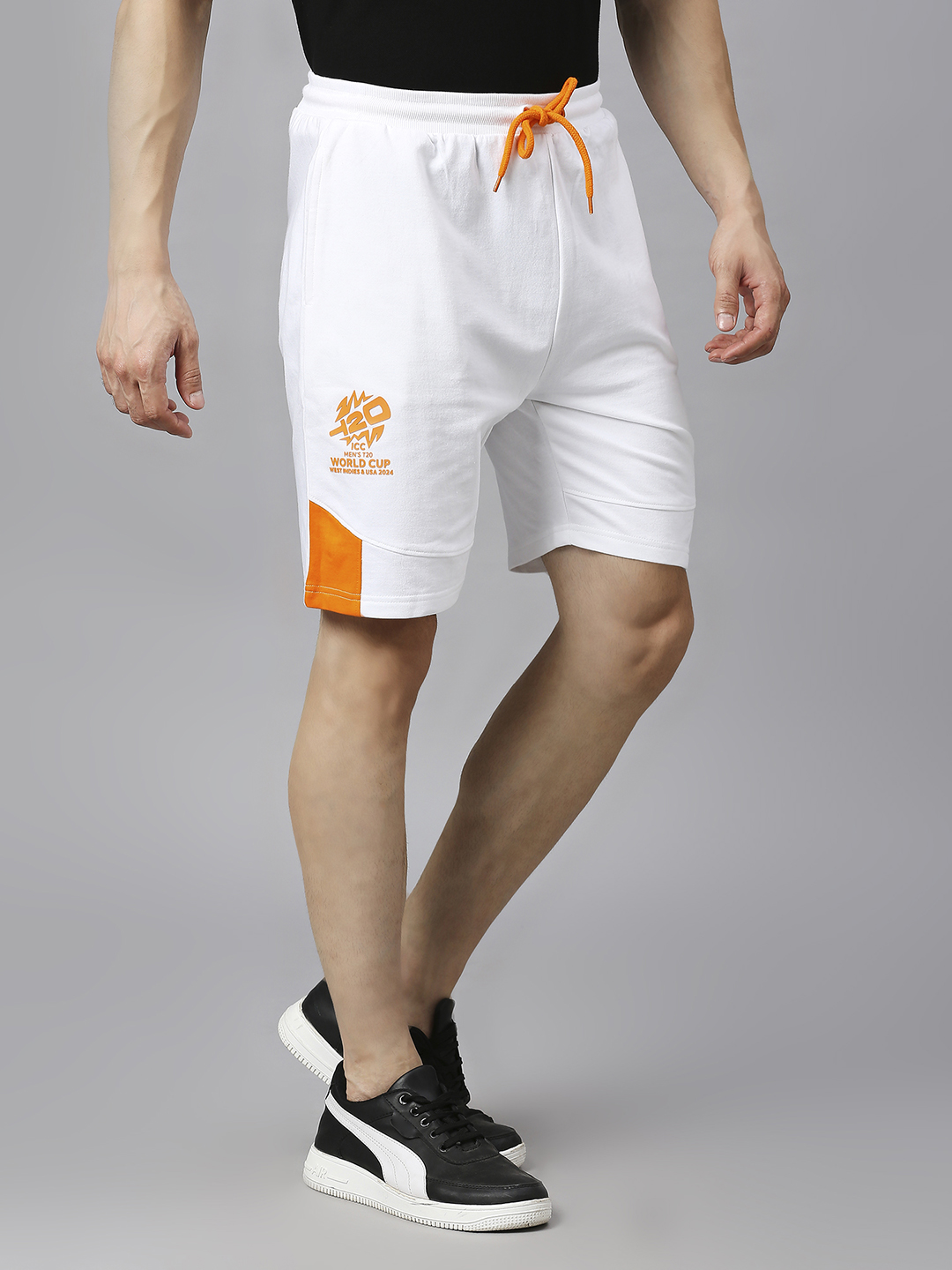 India ICC Men's T20 WC-24 White Logo Printed Mid-Rise Active Sports Shorts (5)