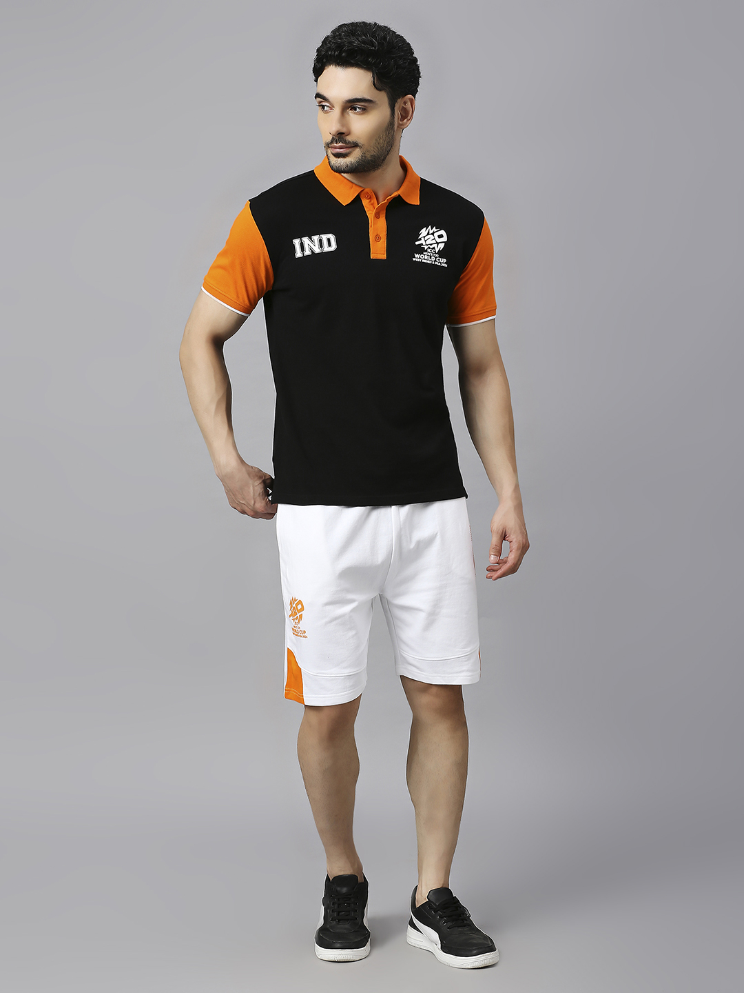 India ICC Men's T20 WC-24 White Logo Printed Mid-Rise Active Sports Shorts (7)