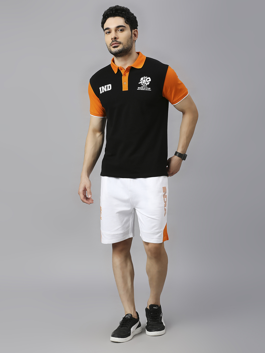 India ICC Men's T20 WC-24 White Logo Printed Mid-Rise Active Sports Shorts (8)