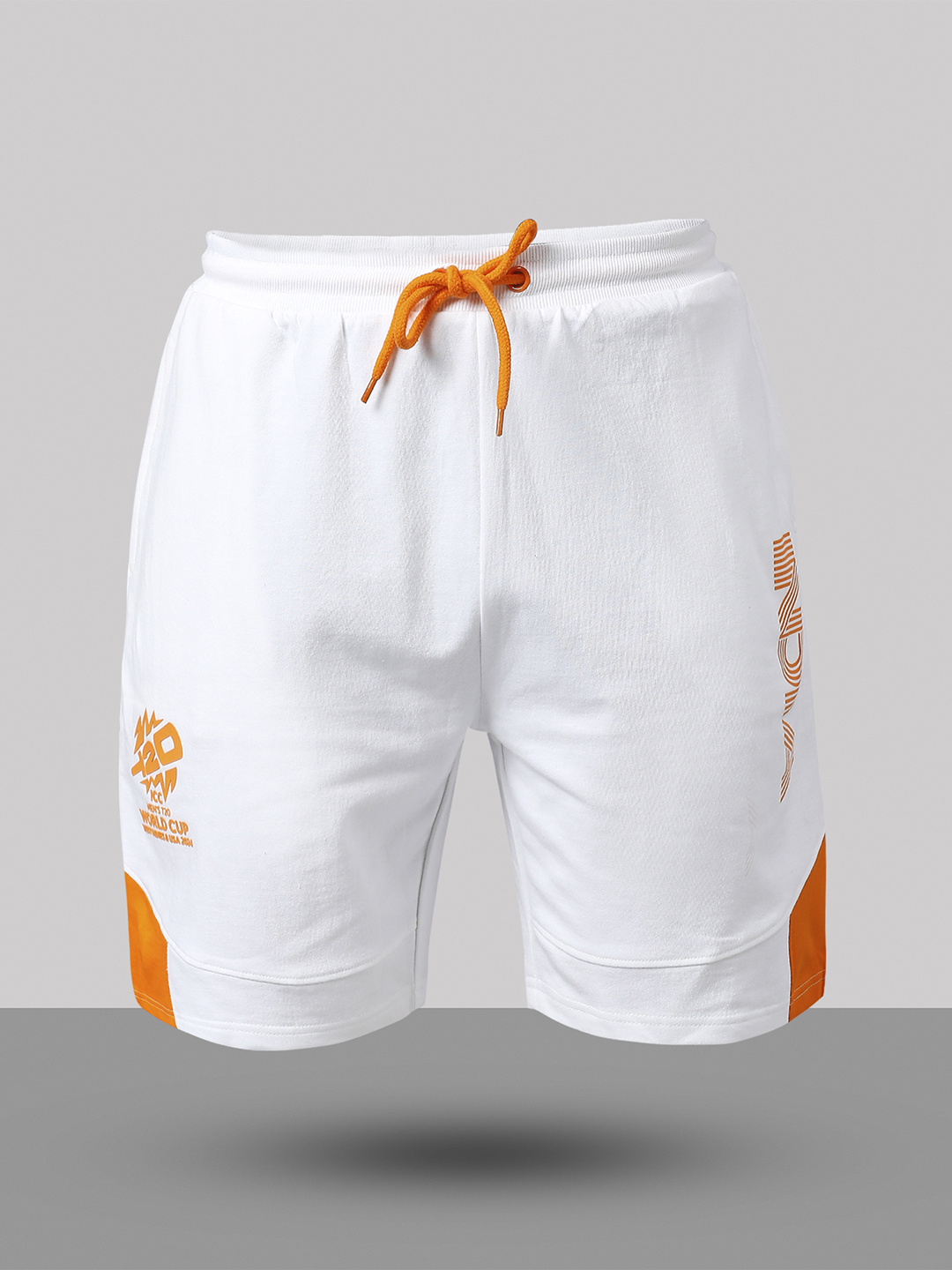 India ICC Men's T20 WC-24 White Logo Printed Mid-Rise Active Sports Shorts (10)
