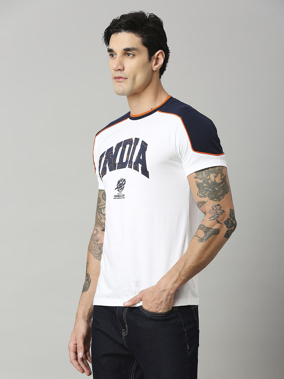 India ICC Men's T20 WC-24 White Typography Half Sleeves Round Neck Cotton T-Shirt (3)