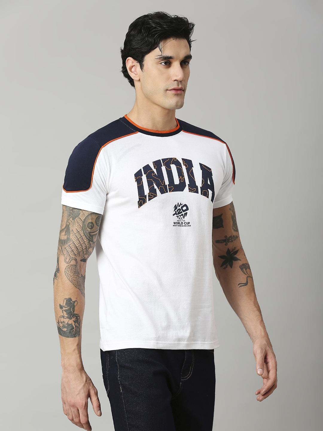 India ICC Men's T20 WC-24 White Typography Half Sleeves Round Neck Cotton T-Shirt (4)