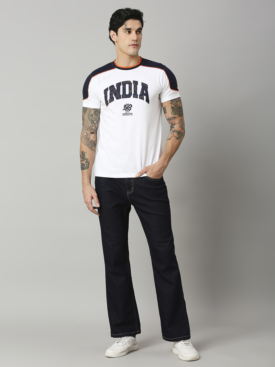 India ICC Men's T20 WC-24 White Typography Half Sleeves Round Neck Cotton T-Shirt (6)