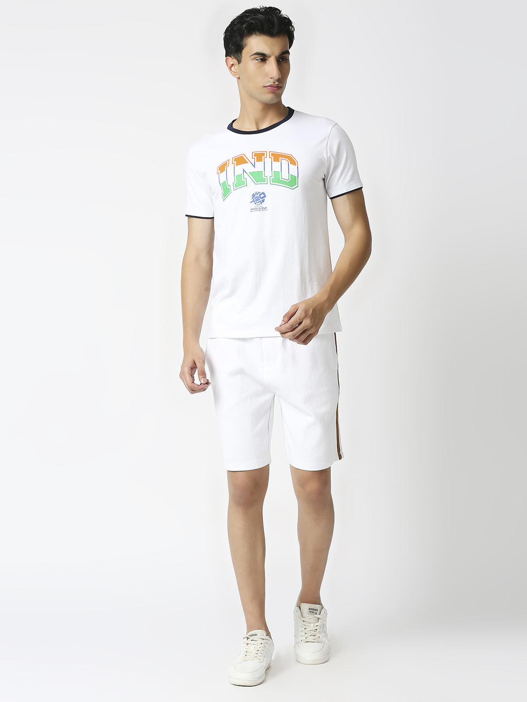 India ICC Men's T20 WC-24 White Typography Printed Half Sleeves Round Neck Tri-Color Cotton T-Shirt (6)