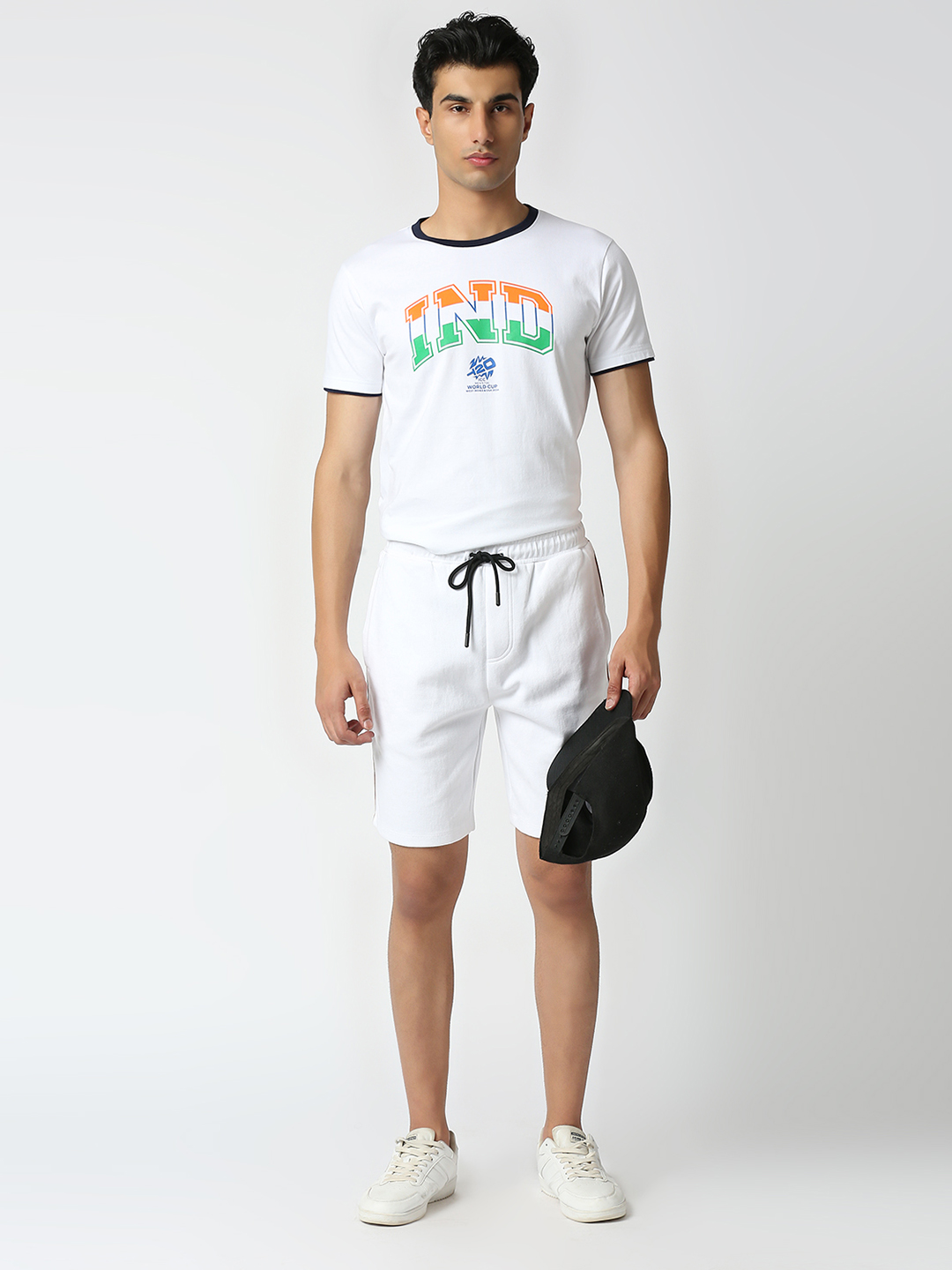 India ICC Men's T20 WC-24 White Typography Printed Half Sleeves Round Neck Tri-Color Cotton T-Shirt (7)