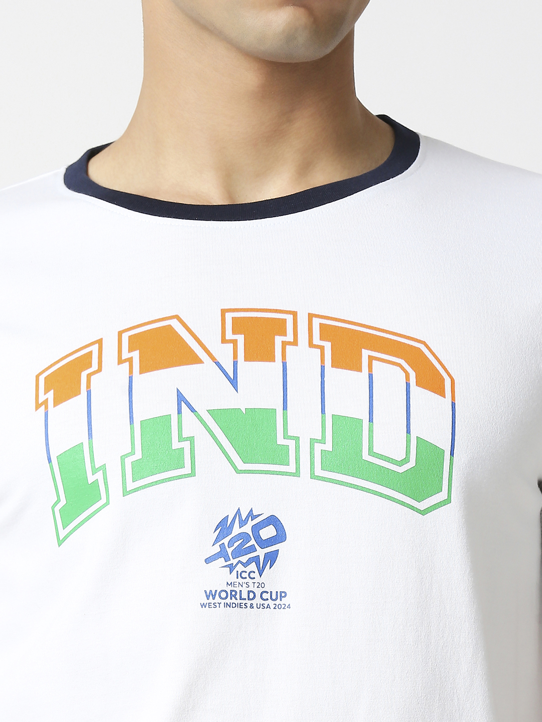 India ICC Men's T20 WC-24 White Typography Printed Half Sleeves Round Neck Tri-Color Cotton T-Shirt (8)