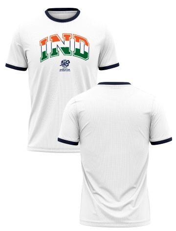 India ICC Men's T20 WC-24 White Typography Printed Half Sleeves Round Neck Tri-Color Cotton T-Shirt - Customised (3)