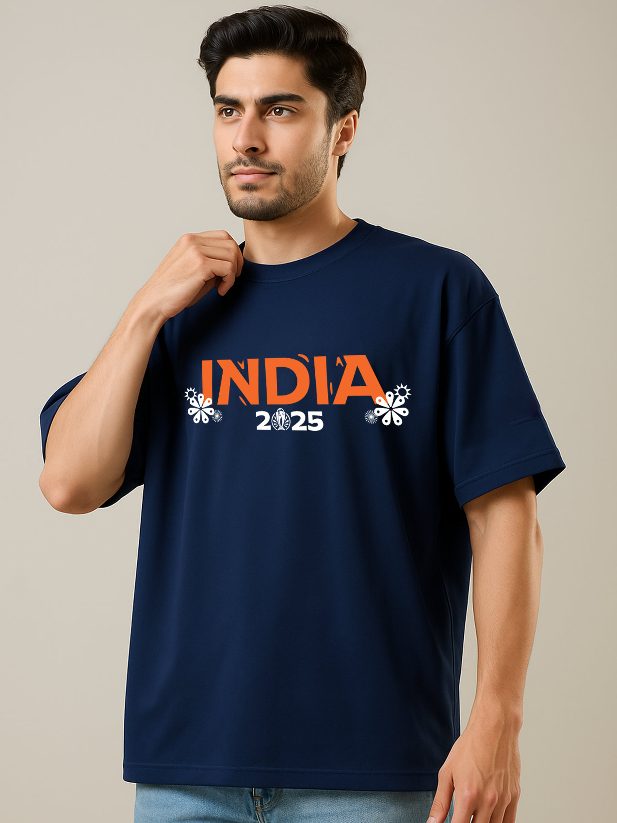 ICC Women's Cricket World Cup 2025 Unisex Navy Blue Oversized Cotton T-Shirt