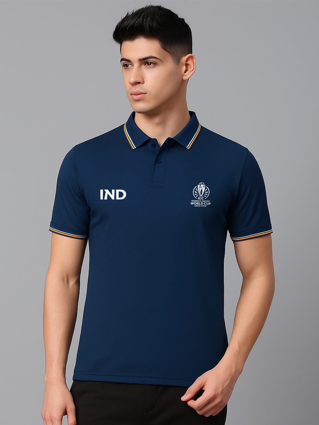 ICC Women's Cricket World Cup 2025 Unisex Navy Blue Polo Collar Cotton T-Shirt