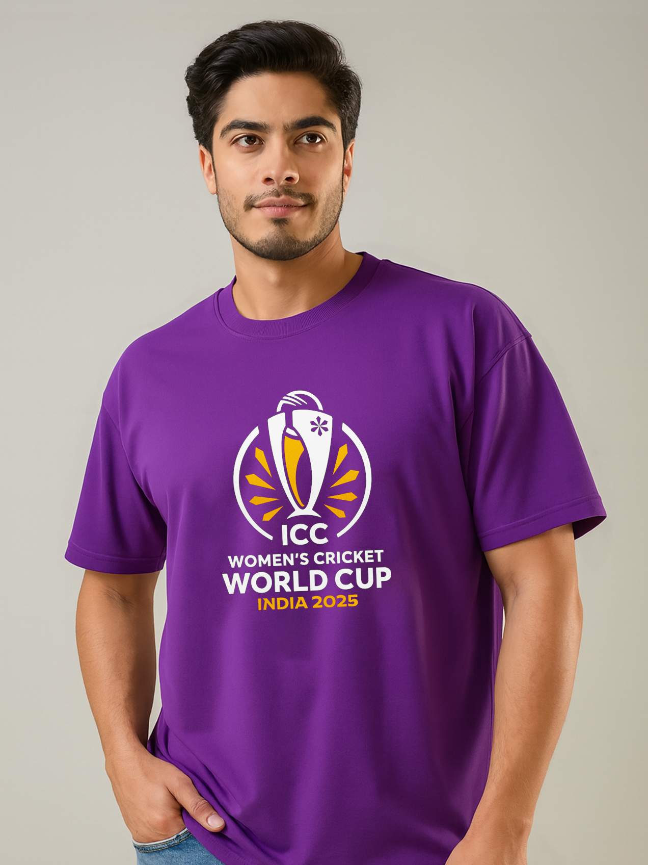 India ICC Women's Cricket World Cup 2025 Unisex Purple Graphic Printed Oversized Cotton T-Shirt