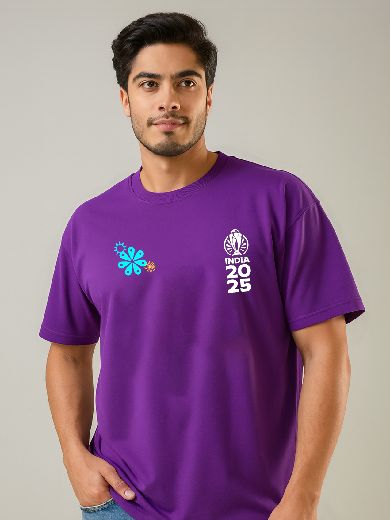ICC Women's Cricket World Cup 2025 Unisex Purple Logo Printed Oversized Cotton T-Shirt