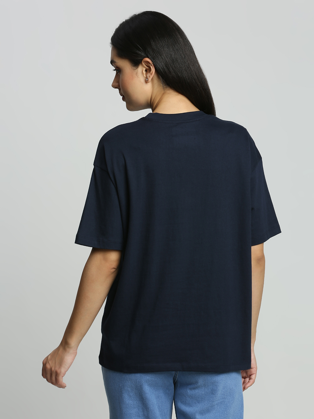 India ICC Women's T20 WC-24 Navy Blue Typography Printed Oversized T-Shirt (6)