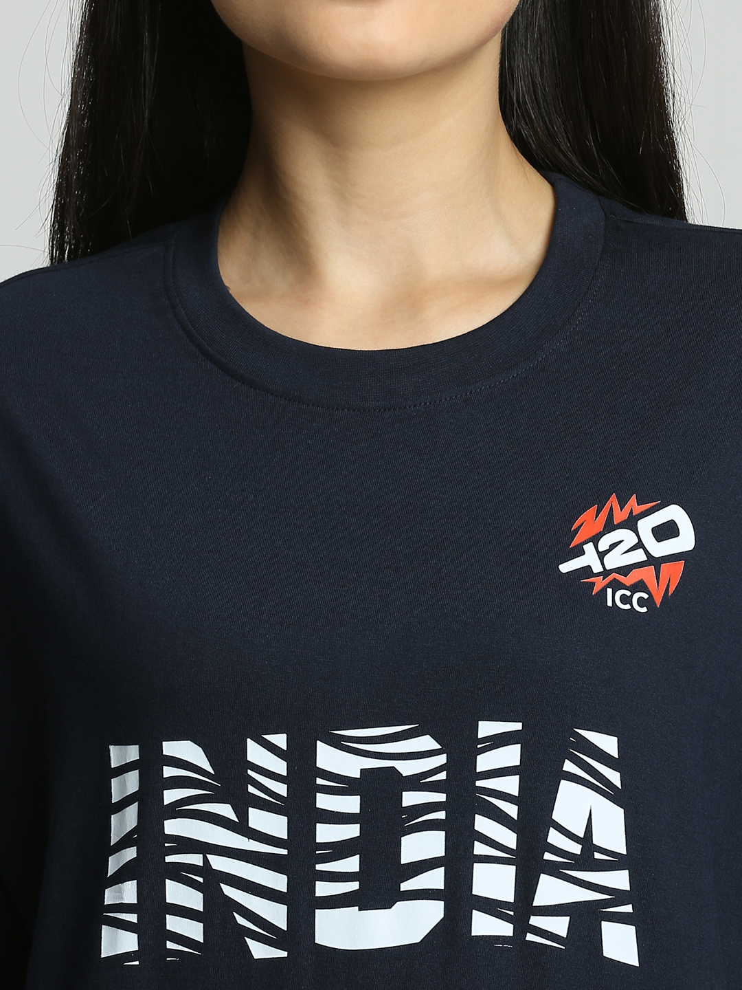 India ICC Women's T20 WC-24 Navy Blue Typography Printed Oversized T-Shirt (9)