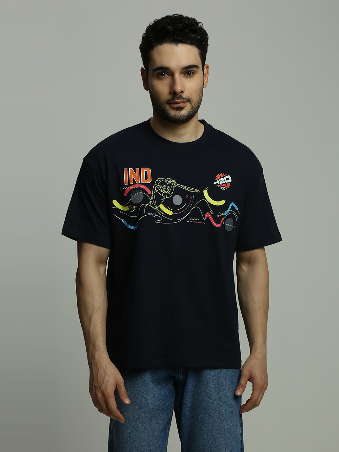 India ICC Women's T20 WC-24 Navy Blue Typography Printed Oversized T-Shirt (3)