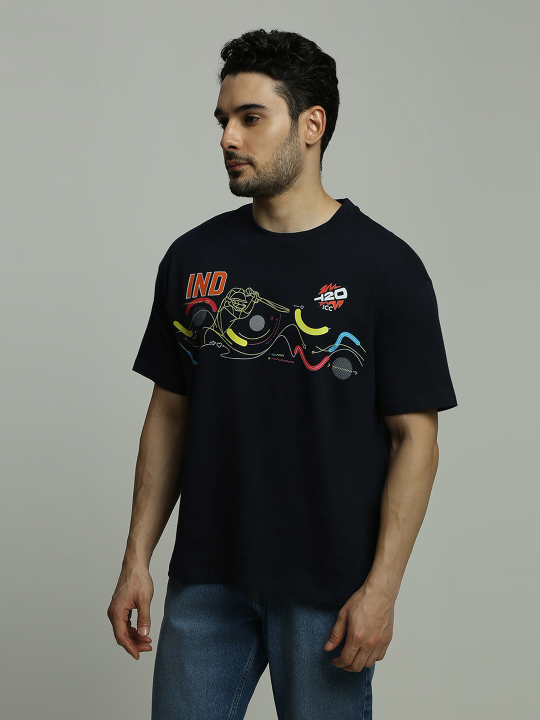 India ICC Women's T20 WC-24 Navy Blue Typography Printed Oversized T-Shirt (4)