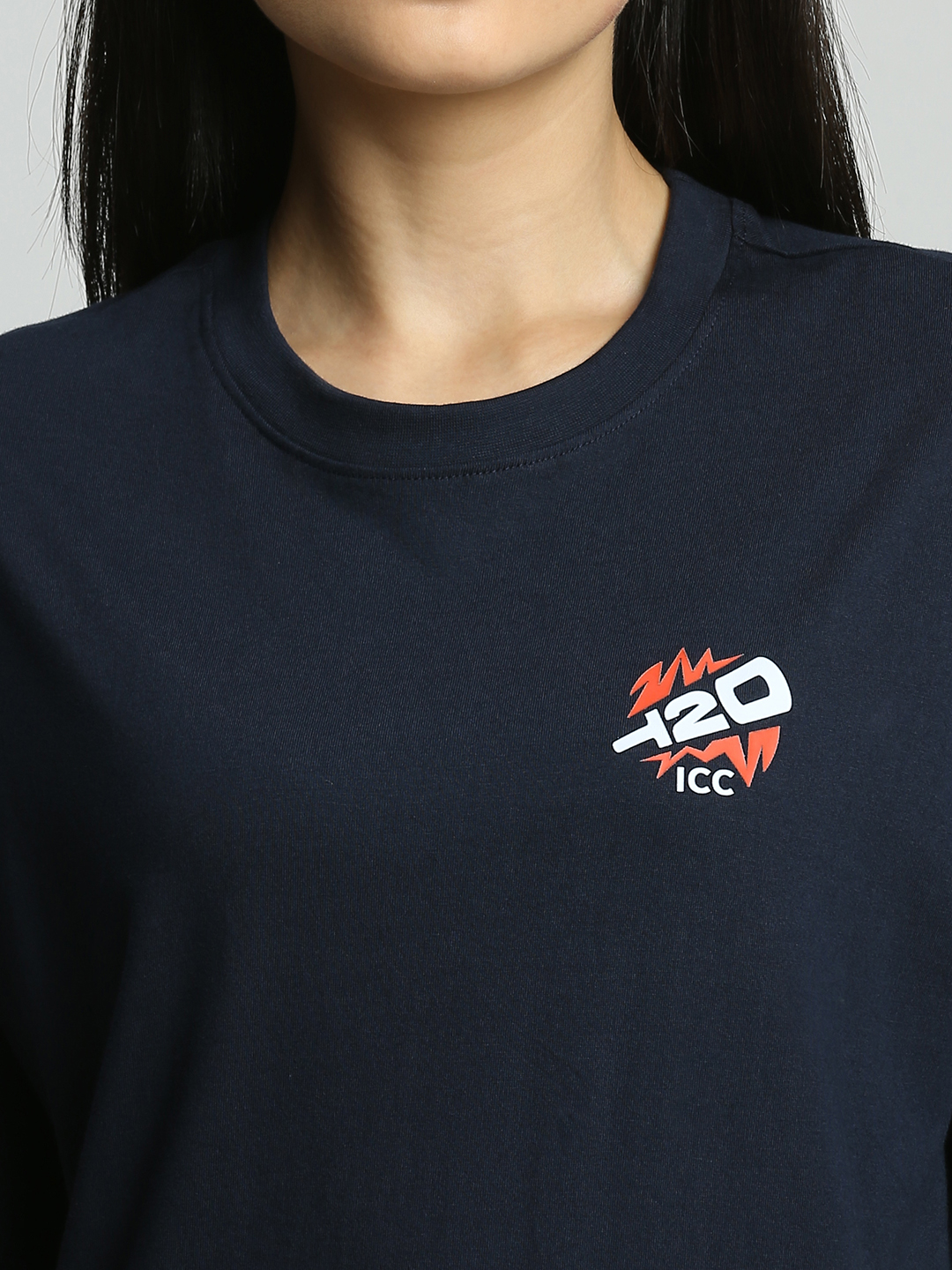 India ICC Women's T20 WC-24 Navy Blue Typography Printed Oversized T-Shirt (9)
