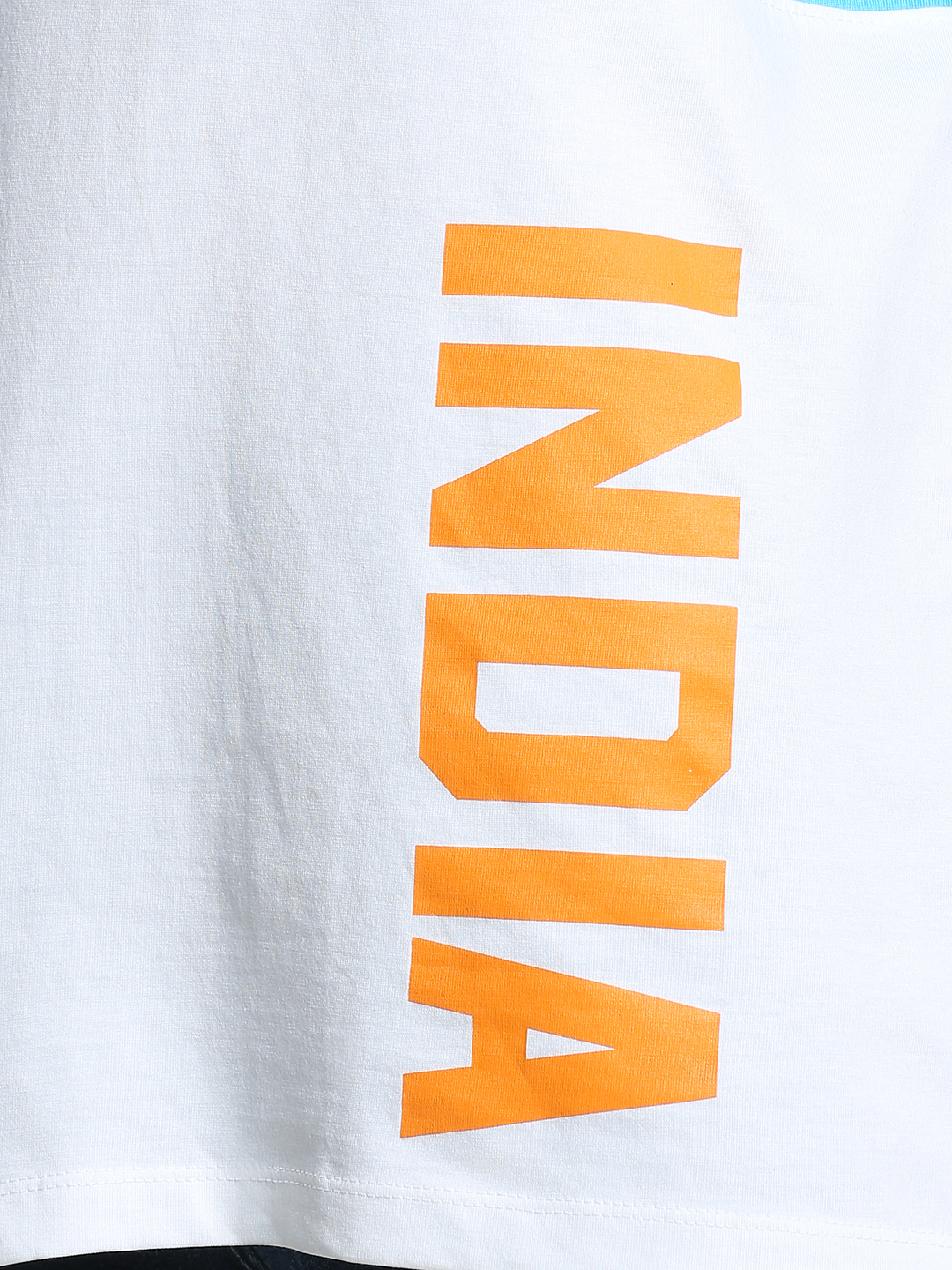 India ICC Women's T20 WC-24 White and Blue Colourblocked Oversized Cotton T-Shirt (7)