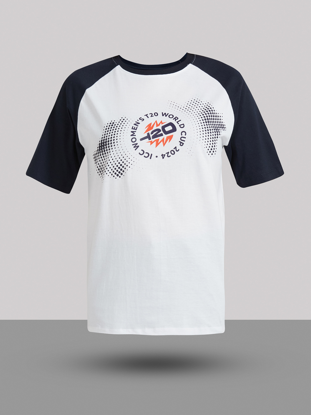 India ICC Women's T20 WC-24 White and Navy Blue Graphic Printed Cotton T-Shirt (7)