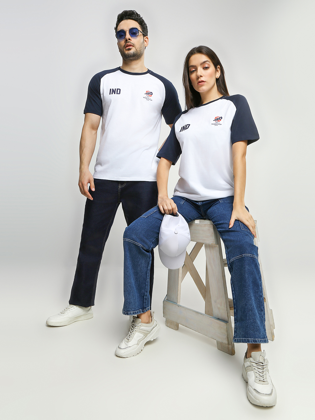 India ICC Women's T20 WC-24 White and Navy Blue Logo Printed Cotton T-Shirt (2)