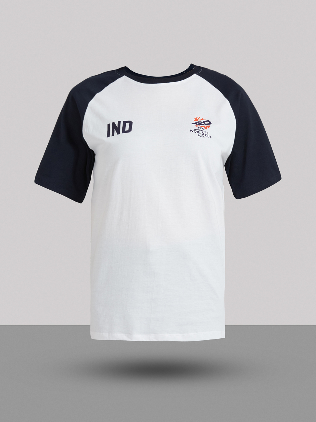 India ICC Women's T20 WC-24 White and Navy Blue Logo Printed Cotton T-Shirt (9)