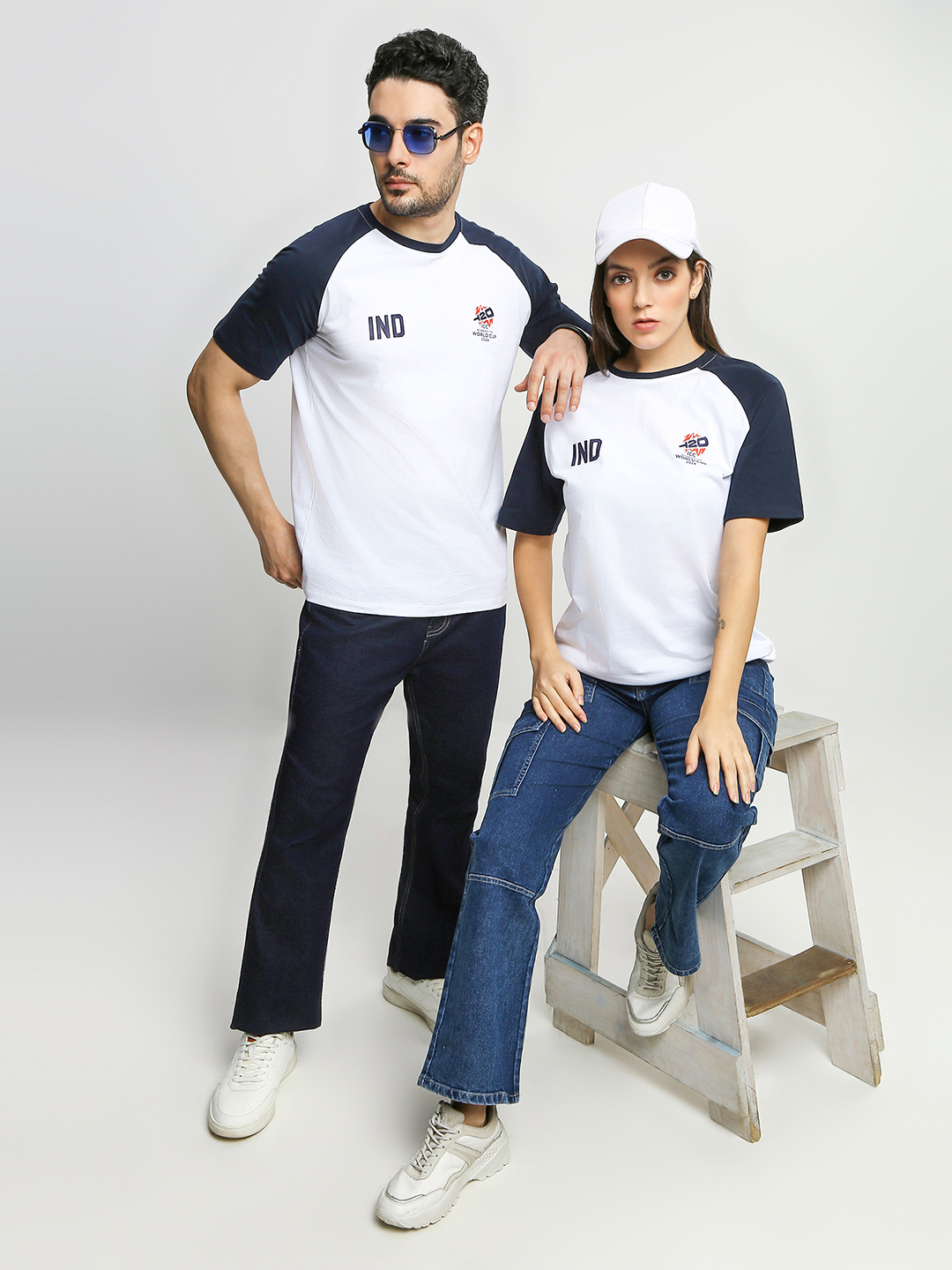 ICC Women's T20 WC-24 White and Navy Blue Logo Printed Cotton T-Shirt