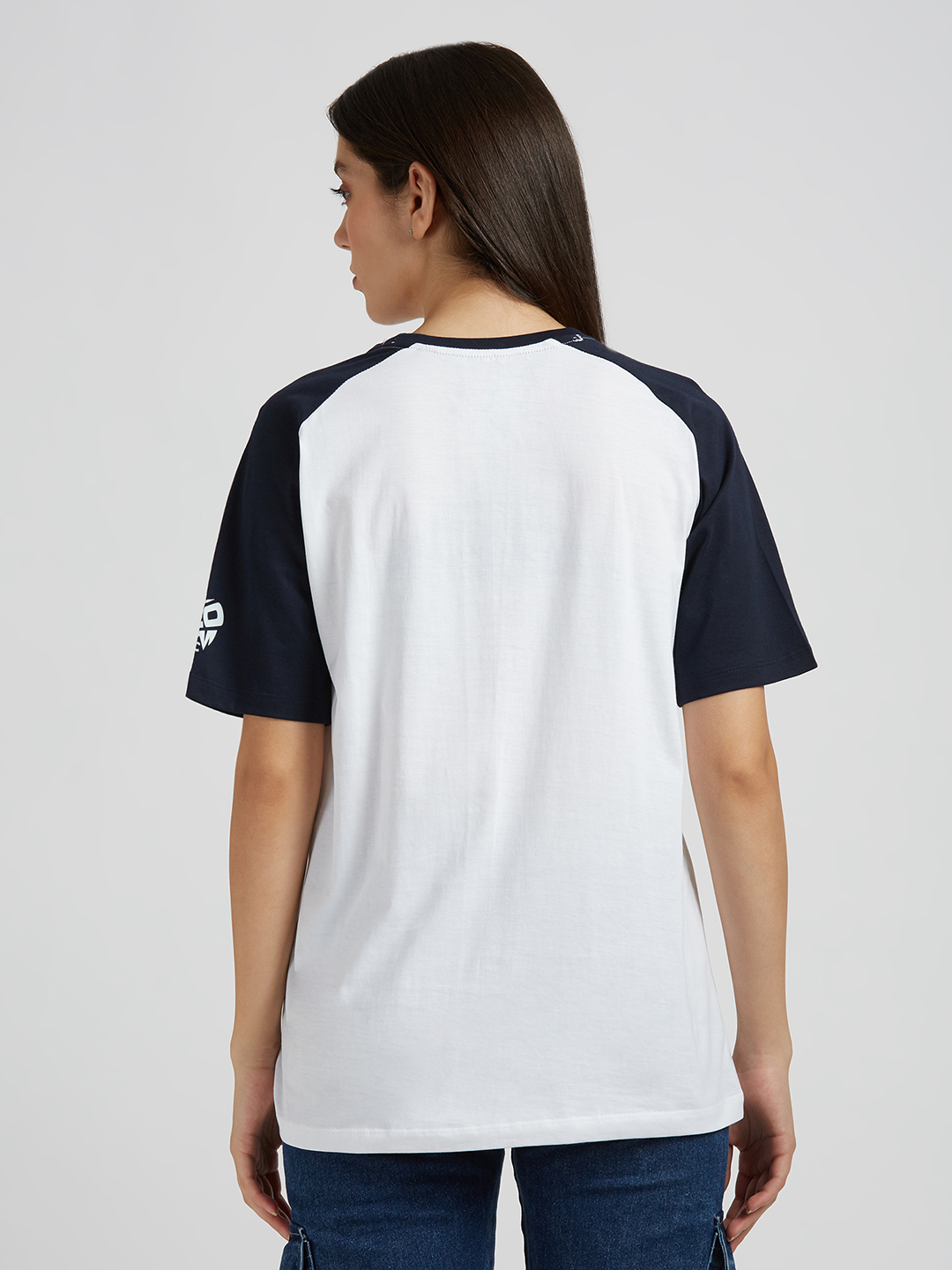 India ICC Women's T20 WC-24 White and Navy Blue Typography Printed Cotton T-Shirt (6)