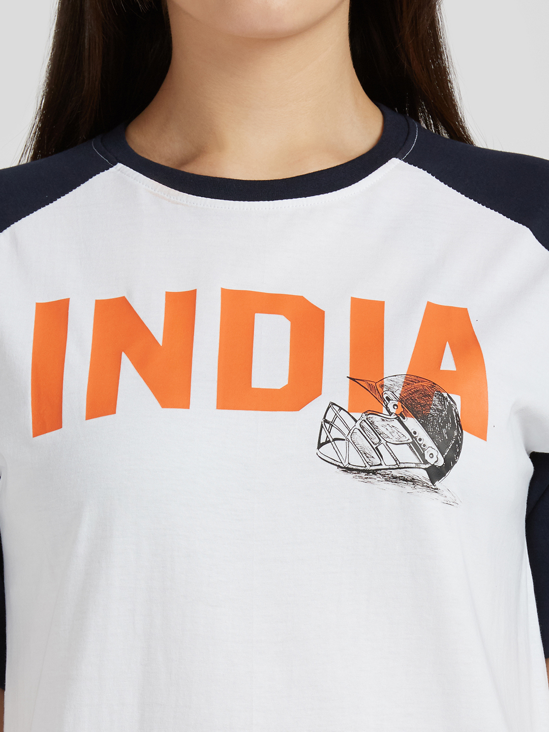 India ICC Women's T20 WC-24 White and Navy Blue Typography Printed Cotton T-Shirt (8)