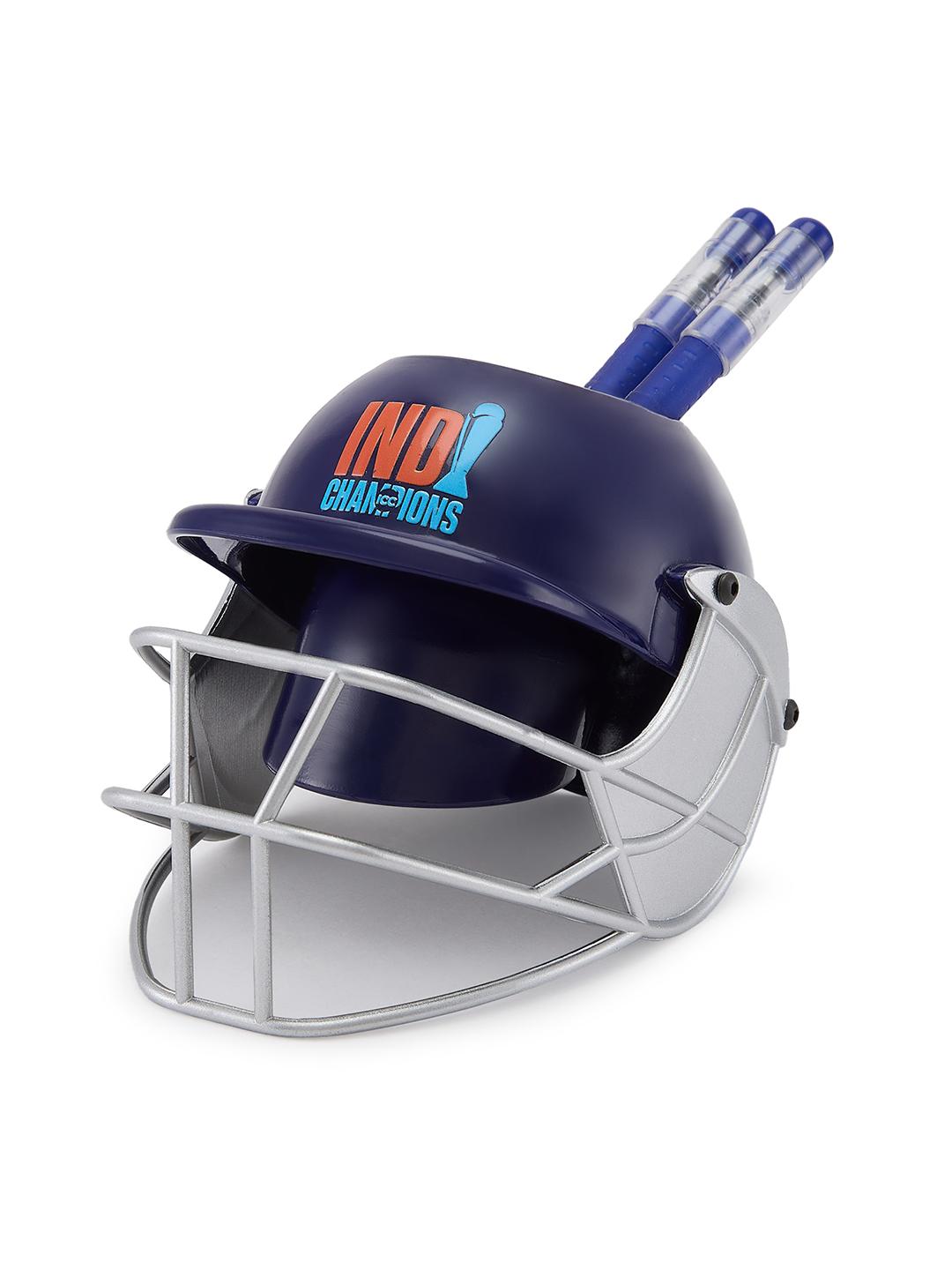 India ICC Champions Trophy 2025 - Helmet Shaped Logo Printed Pen and Pencil Stand, Pen Holder For Office and Home - Blue (8)