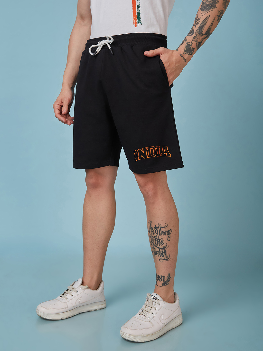 India ICC Champions Trophy 2025 Men Black Logo Printed Mid-Rise Regular Fit Running Shorts (2)