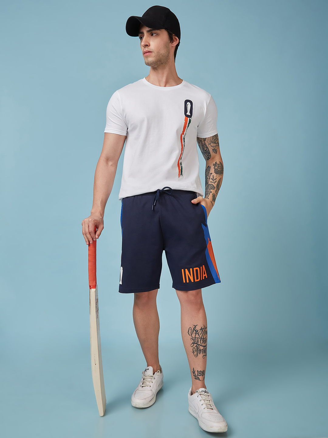 India ICC Champions Trophy 2025 Men Navy Blue Printed Mid-Rise Regular Fit Running Shorts (5)