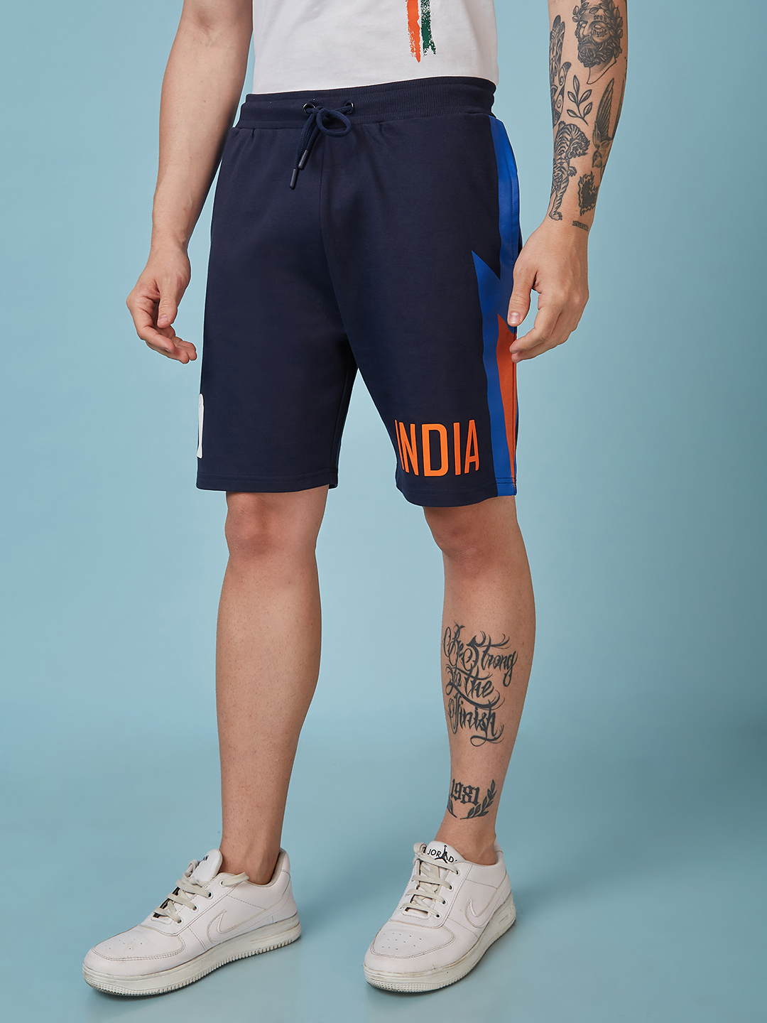 India ICC Champions Trophy 2025 Men Navy Blue Printed Mid-Rise Regular Fit Running Shorts (3)