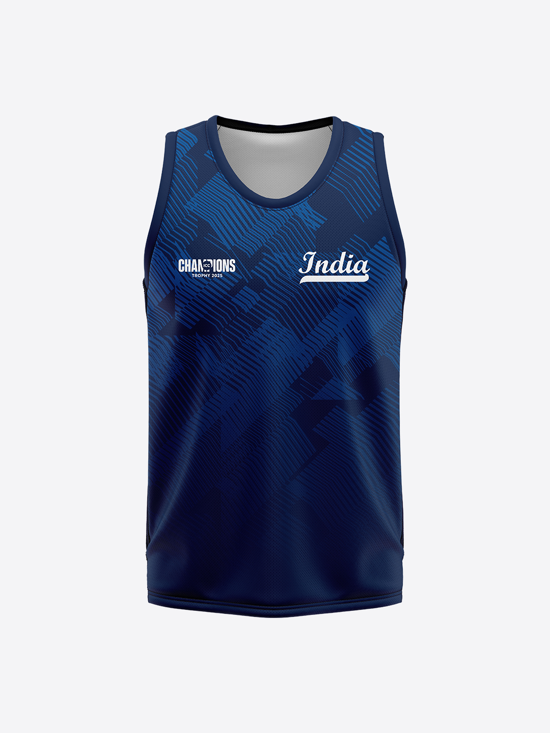 Men Navy Blue Printed Sleeveless Round Neck Polyester Sports Vest