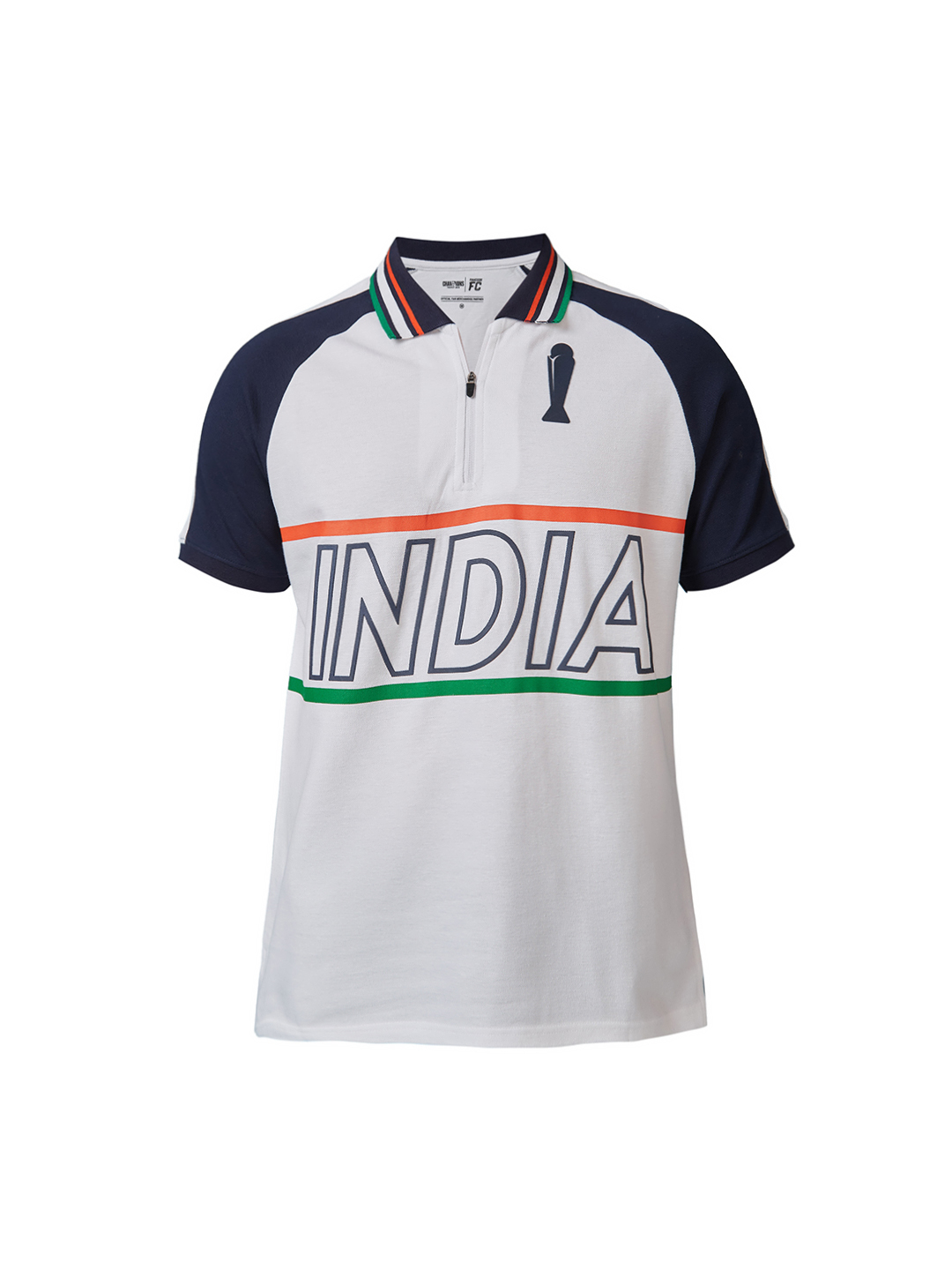 India ICC Champions Trophy 2025 Men White and Navy Blue Printed Raglan Sleeves Polo Collar Cotton T-Shirt (7)