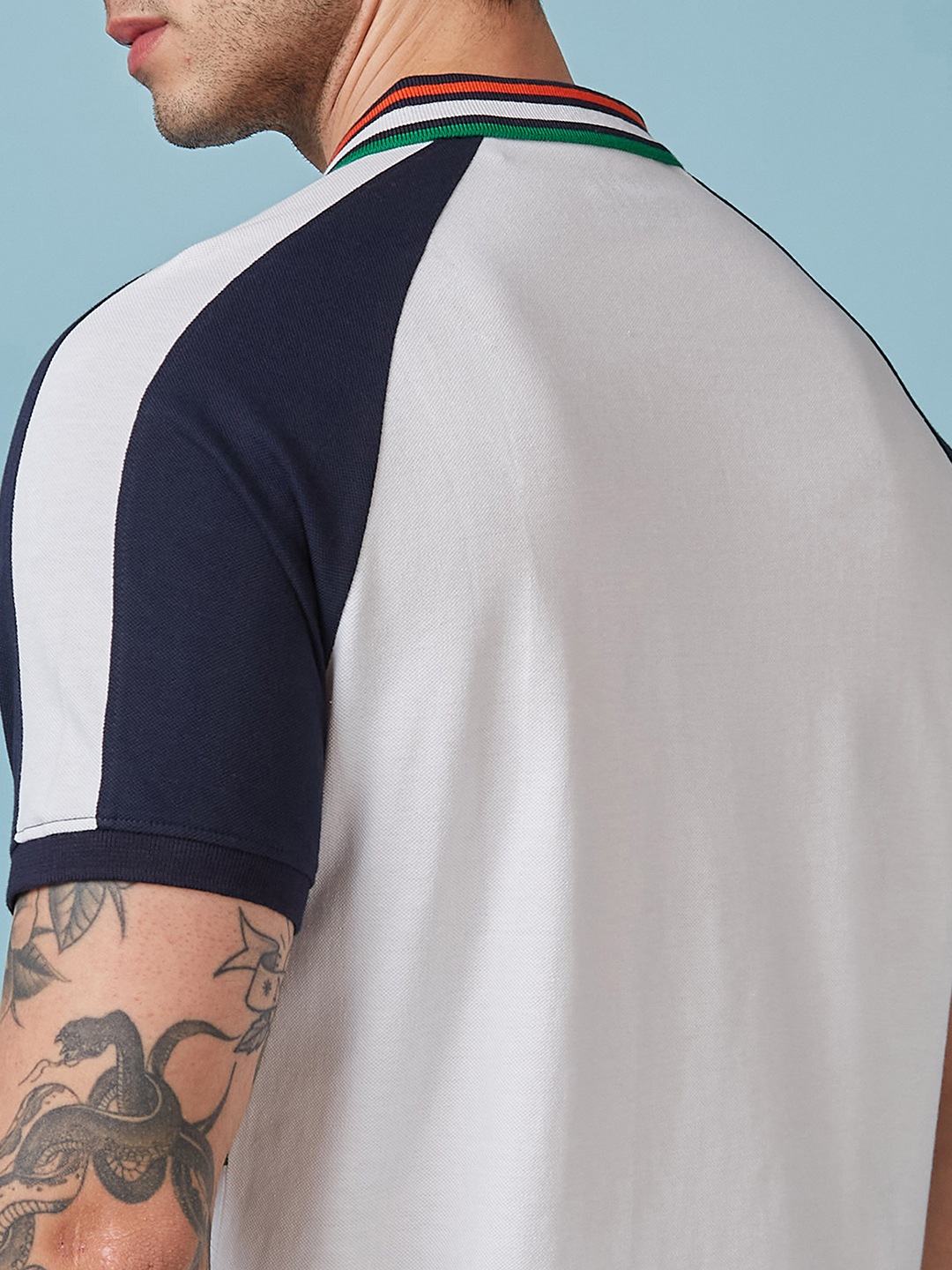 India ICC Champions Trophy 2025 Men White and Navy Blue Printed Raglan Sleeves Polo Collar Cotton T-Shirt (5)