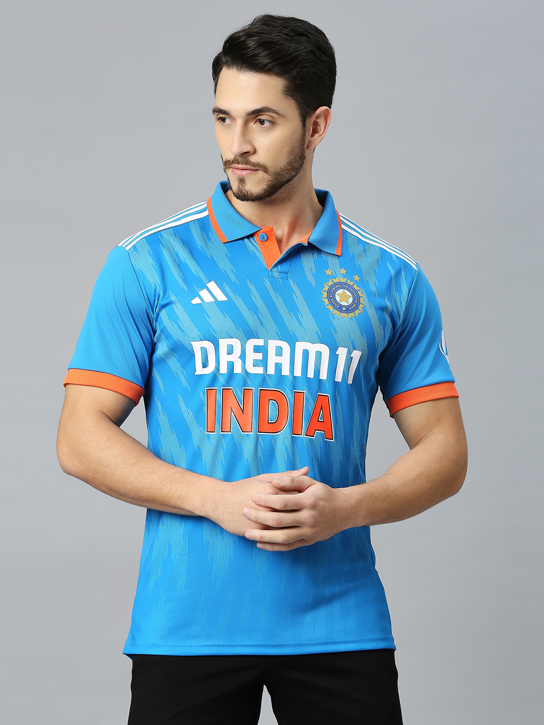Buy Official Adidas ICC India ODI Cricket Bright Blue Printed Half Sleeves Polo Collar Replica Jersey for Men From Fancode Shop