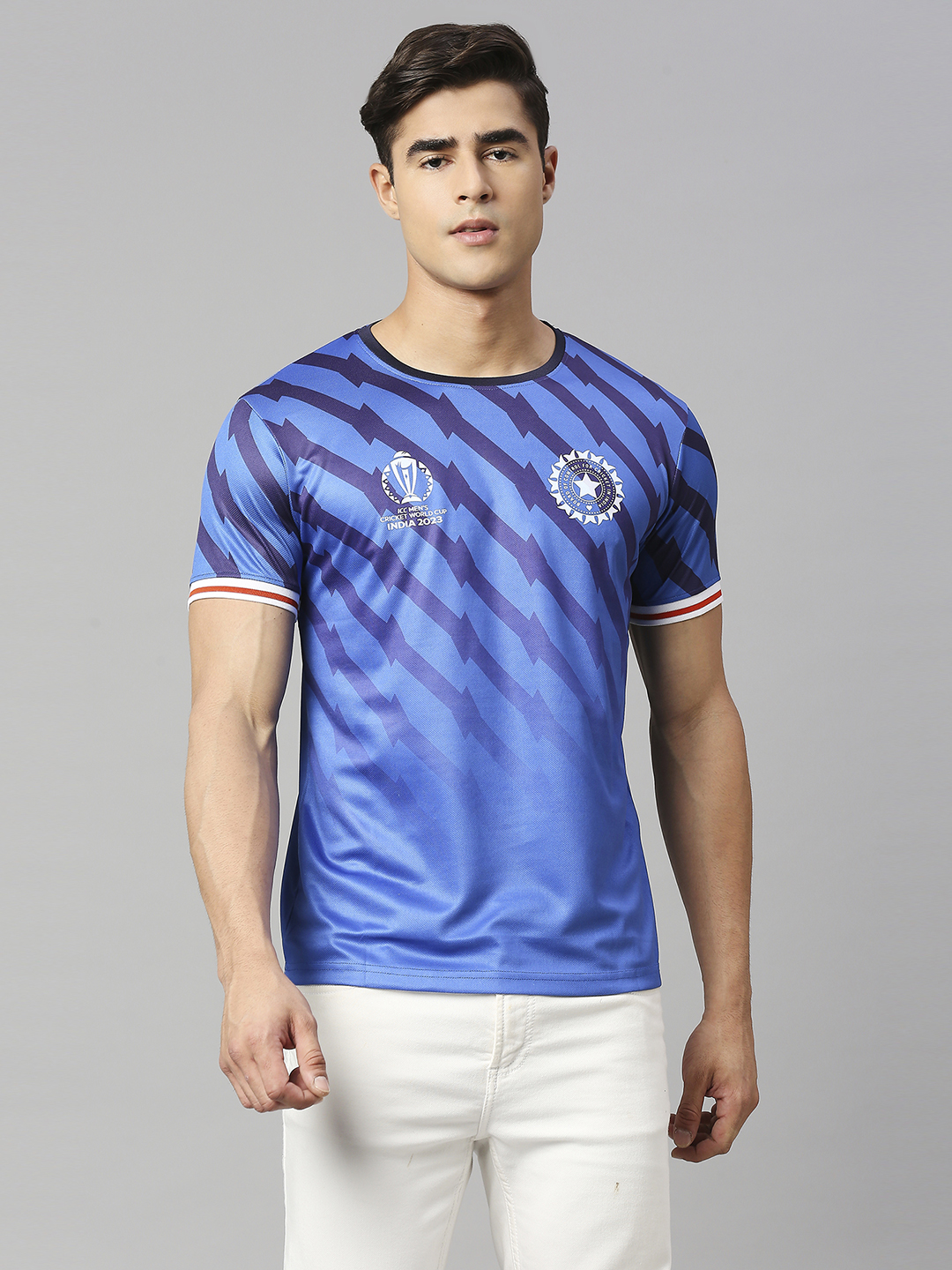 India Official ICC CWC-23 Men Blue All Over Print Round Neck T-Shirt