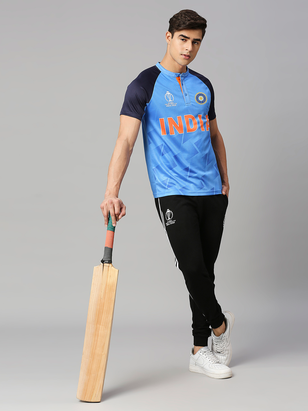 India Official ICC CWC-23 Men Blue Colour Block Logo Printed Polo Collar T-Shirt (5)