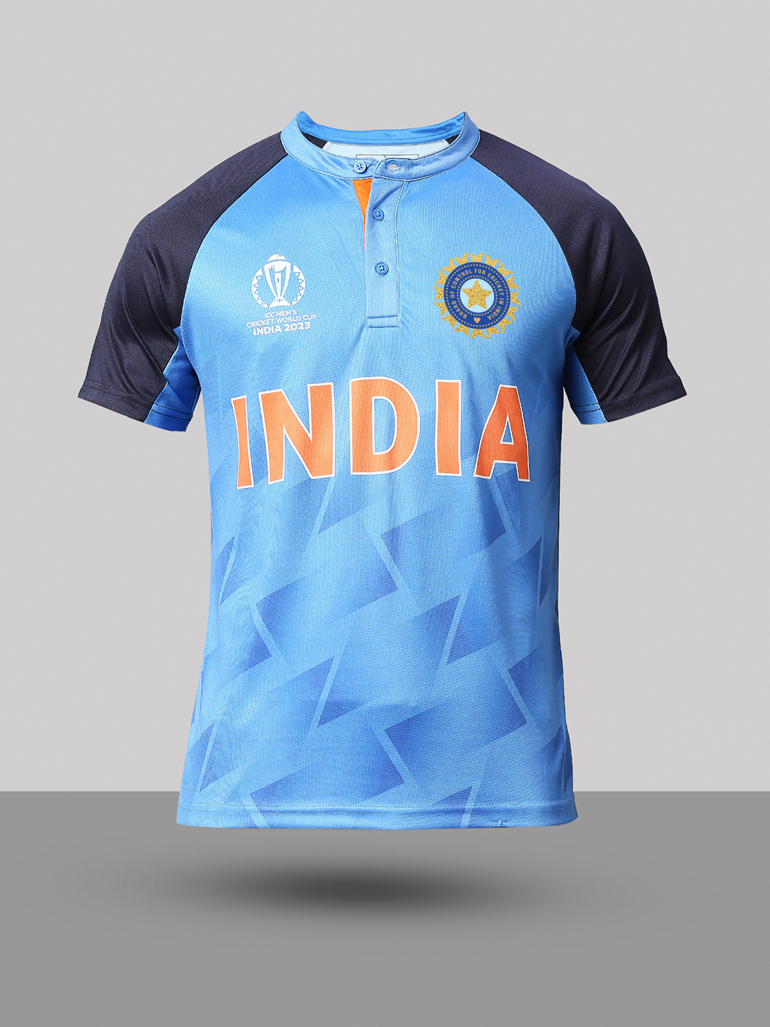 India Official ICC CWC-23 Men Blue Colour Block Logo Printed Polo Collar T-Shirt (9)